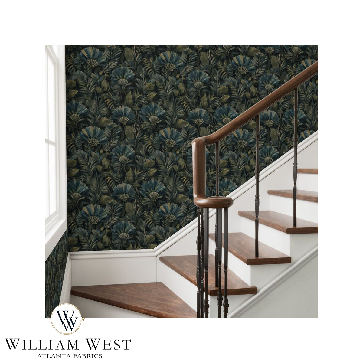 Nocturne Palmetto Teal Wallpaper