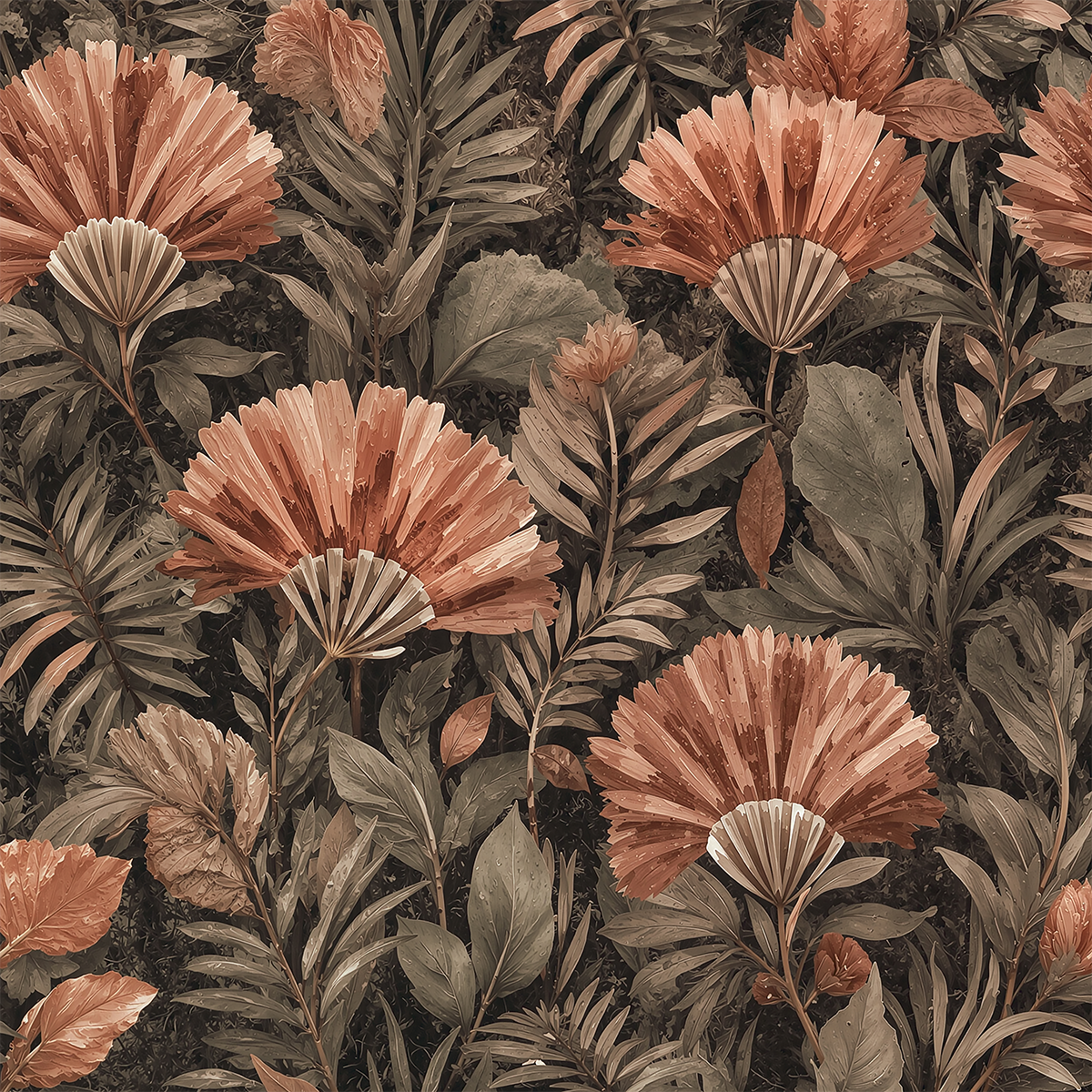 Nocturne Palmetto Terracotta Wallpaper