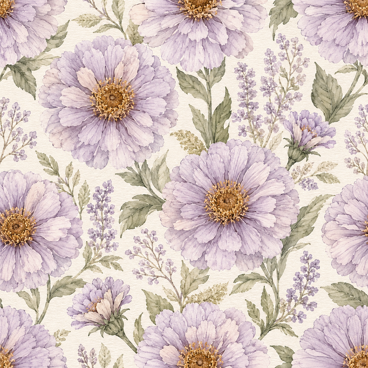 Painted Zennia Lilac Wallpaper