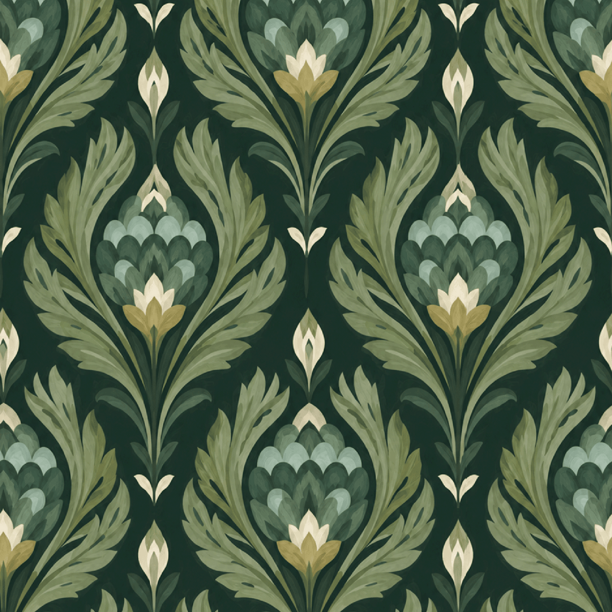 Palmette Evergreen Wallpaper