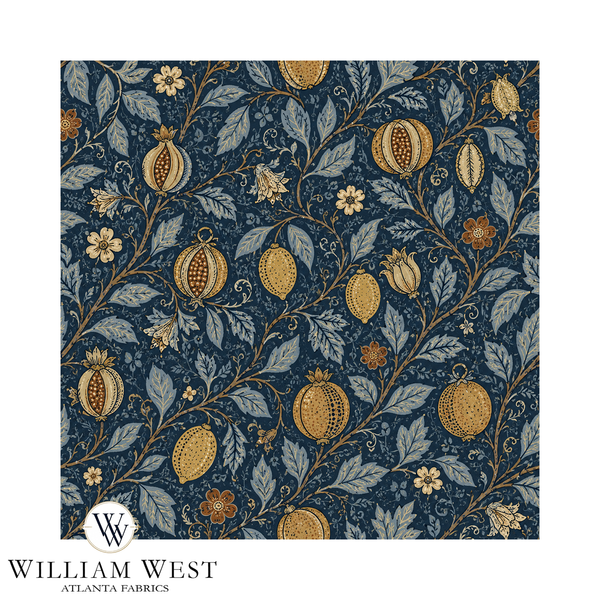 Atlanta Fabrics Pomegranate Court Navy Fabric | Atlanta Fabrics