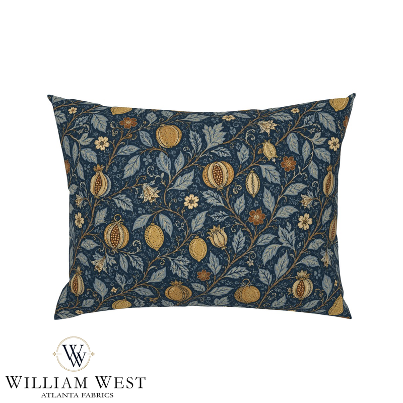 Atlanta Fabrics Pomegranate Court Navy Fabric | Atlanta Fabrics