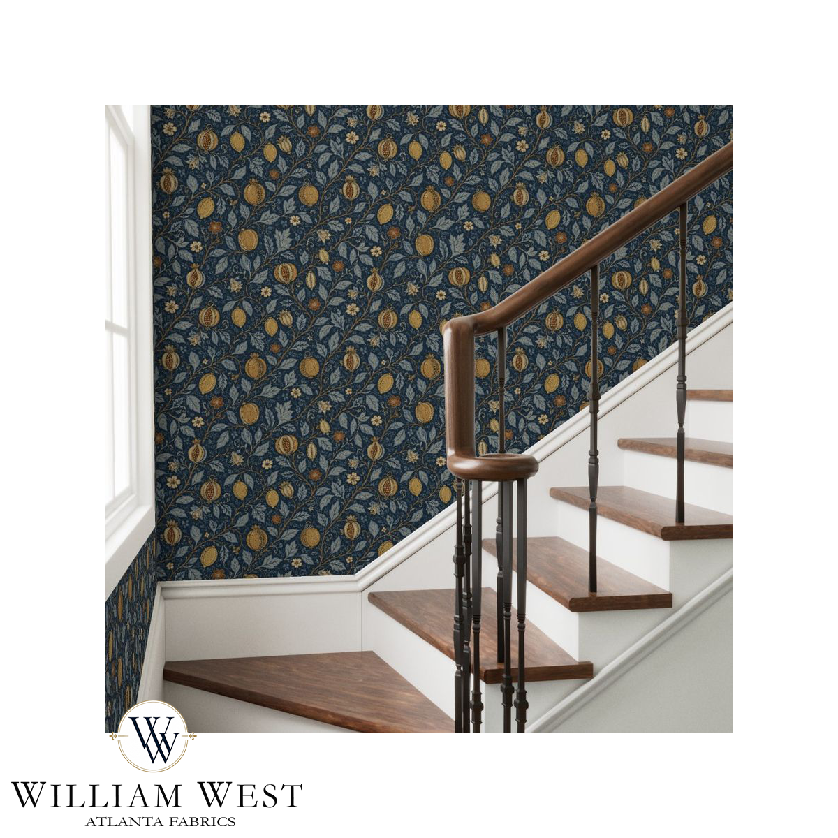 Pomegranate Court Navy Wallpaper