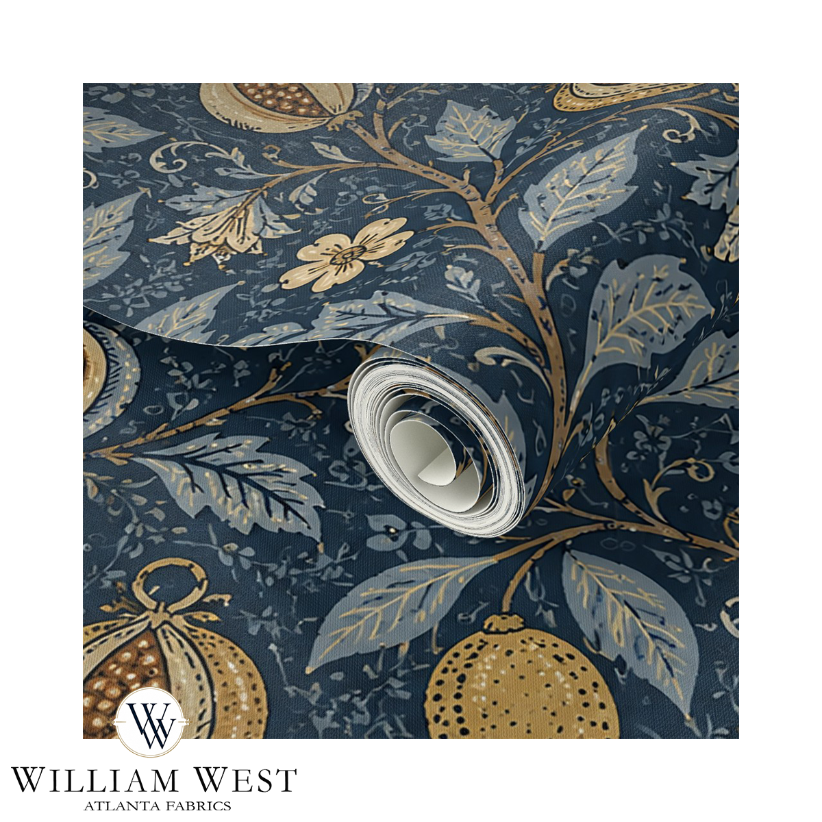 Pomegranate Court Navy Wallpaper