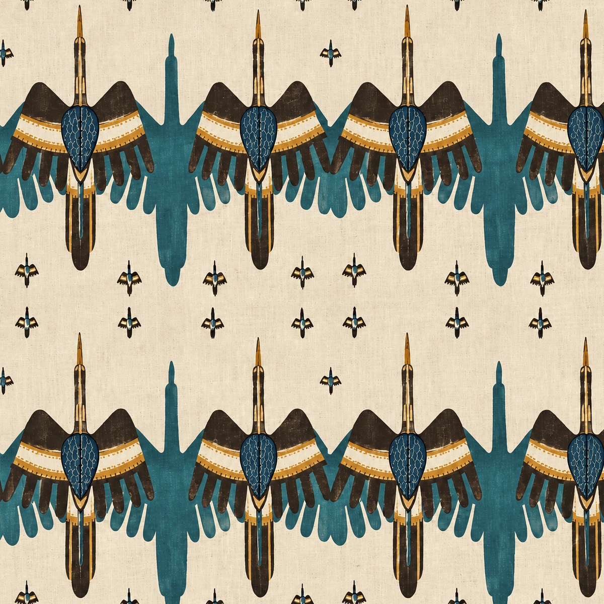 Atlanta Fabrics Prairie Thunderbird Teal Wallpaper Wallpaper | Atlanta Fabrics