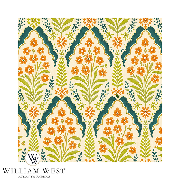 Atlanta Fabrics Rookery Garden Tangerine Fabric | Atlanta Fabrics