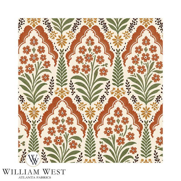 Atlanta Fabrics Rookery Garden Terracotta Fabric | Atlanta Fabrics