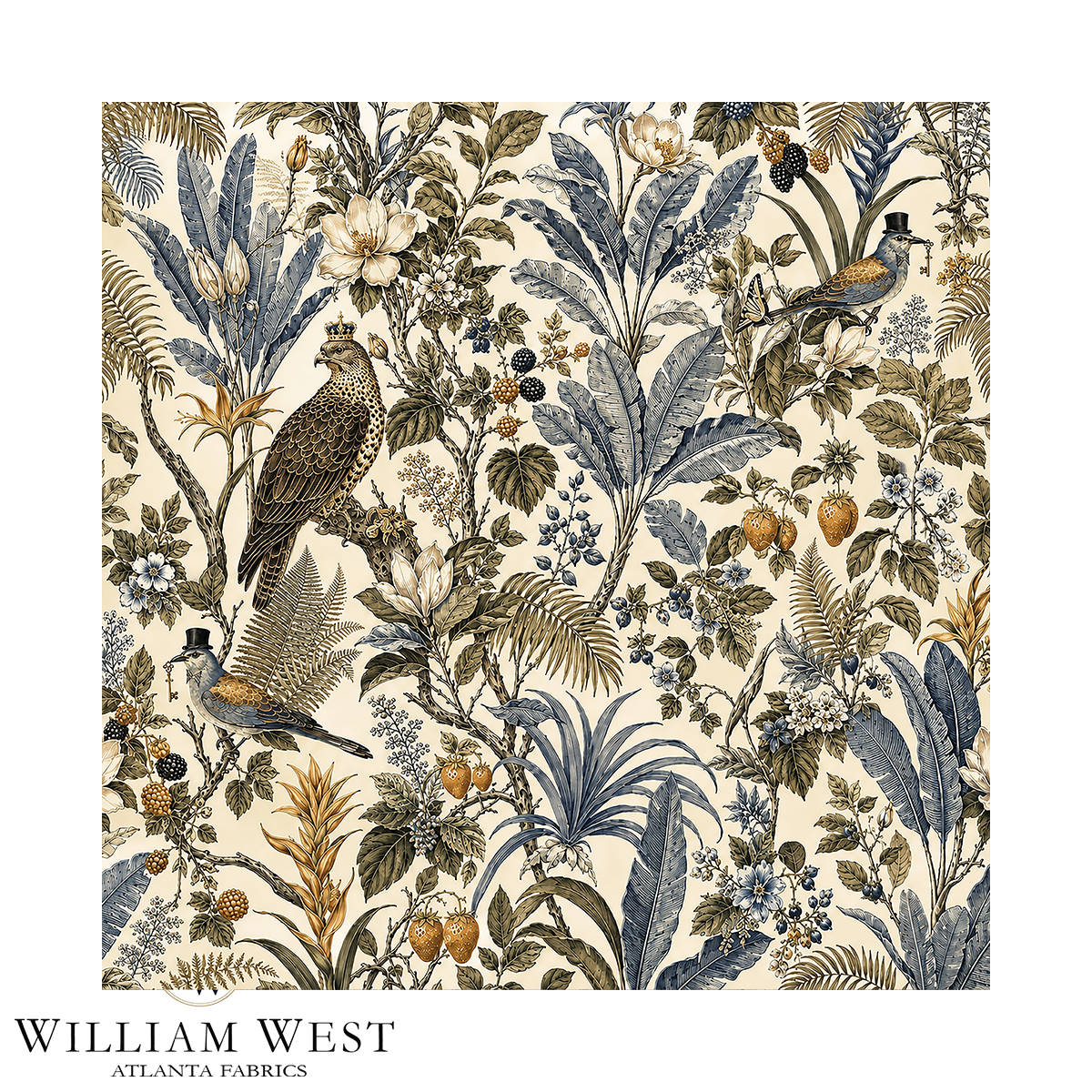Atlanta Fabrics Royal Botanical Menagerie Grey Fabric | Atlanta Fabrics