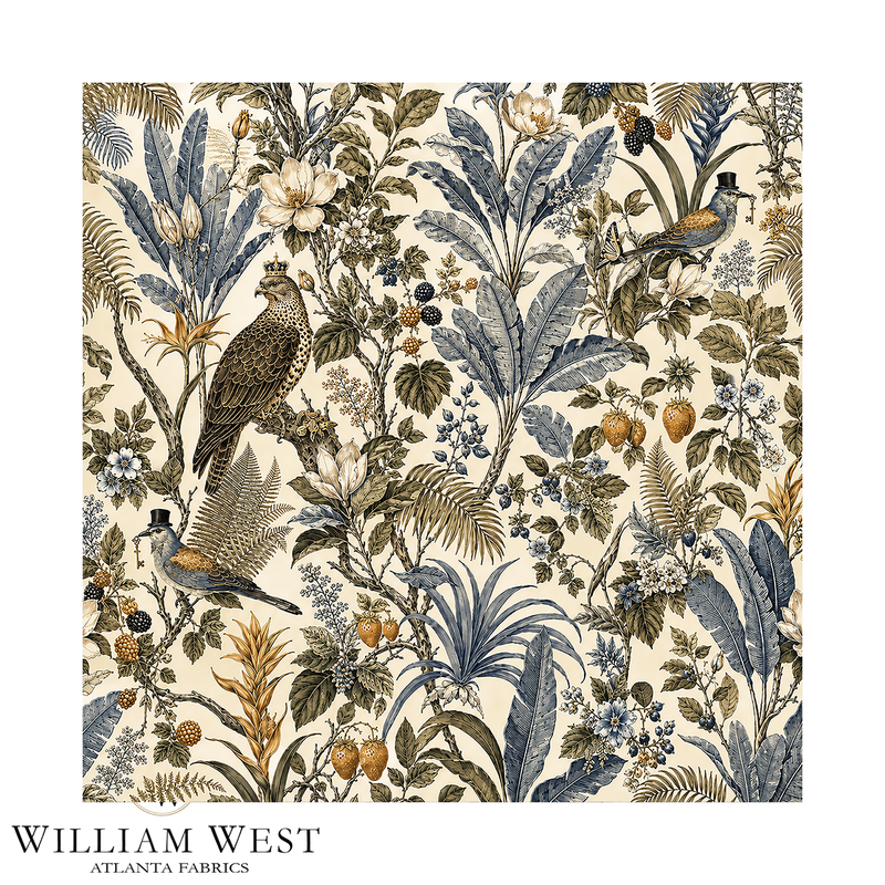 Atlanta Fabrics Royal Botanical Menagerie Grey Fabric | Atlanta Fabrics