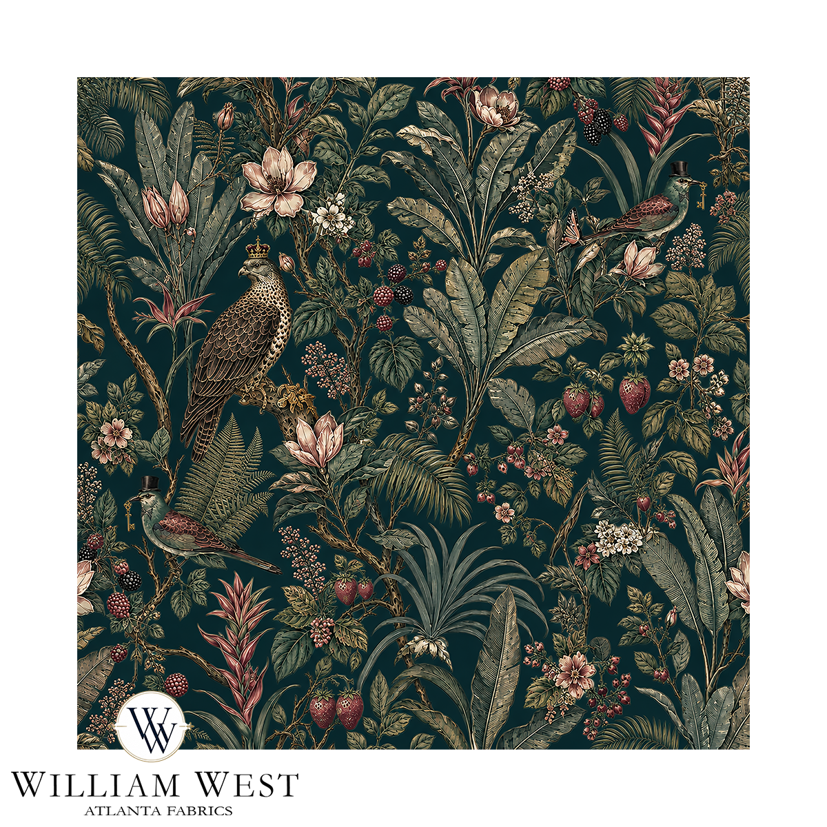Atlanta Fabrics Royal Botanical Menagerie Onyx Fabric | Atlanta Fabrics