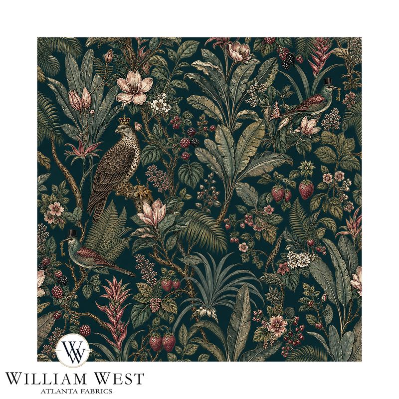 Atlanta Fabrics Royal Botanical Menagerie Onyx Fabric | Atlanta Fabrics