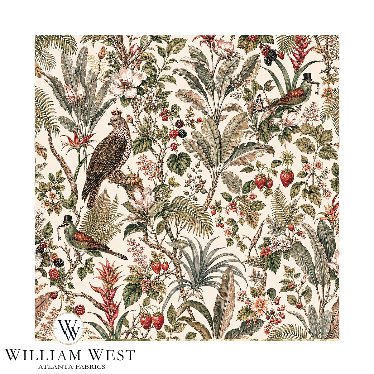 Atlanta Fabrics Royal Botanical Menagerie Sage Fabric | Atlanta Fabrics