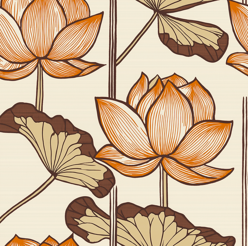 Atlanta Fabrics Sacred Nile Lotus Orange Fabric | Atlanta Fabrics