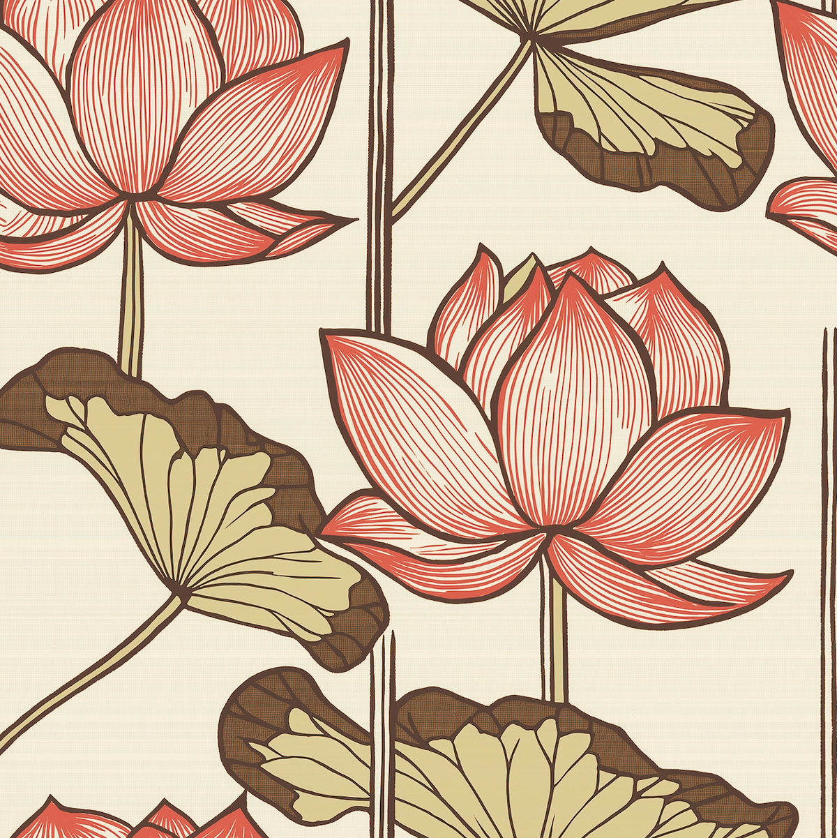 Atlanta Fabrics Sacred Nile Lotus Red Fabric | Atlanta Fabrics