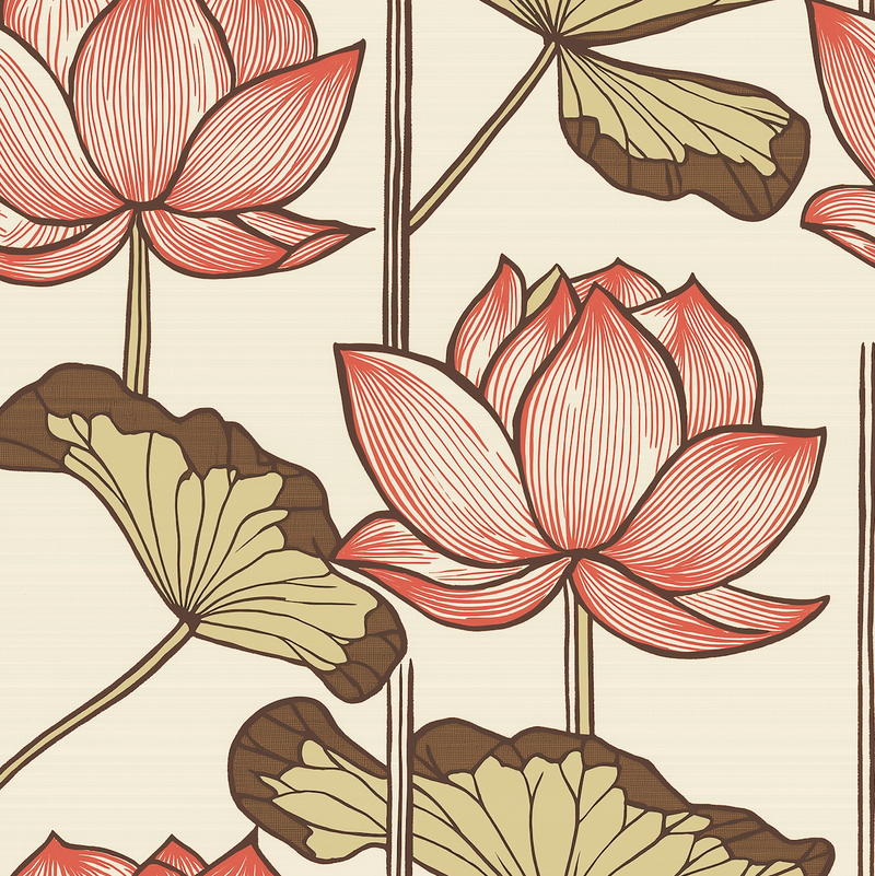 Atlanta Fabrics Sacred Nile Lotus Red Fabric | Atlanta Fabrics