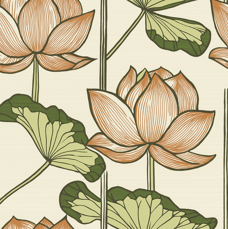Atlanta Fabrics Sacred Nile Lotus Salmon Fabric | Atlanta Fabrics