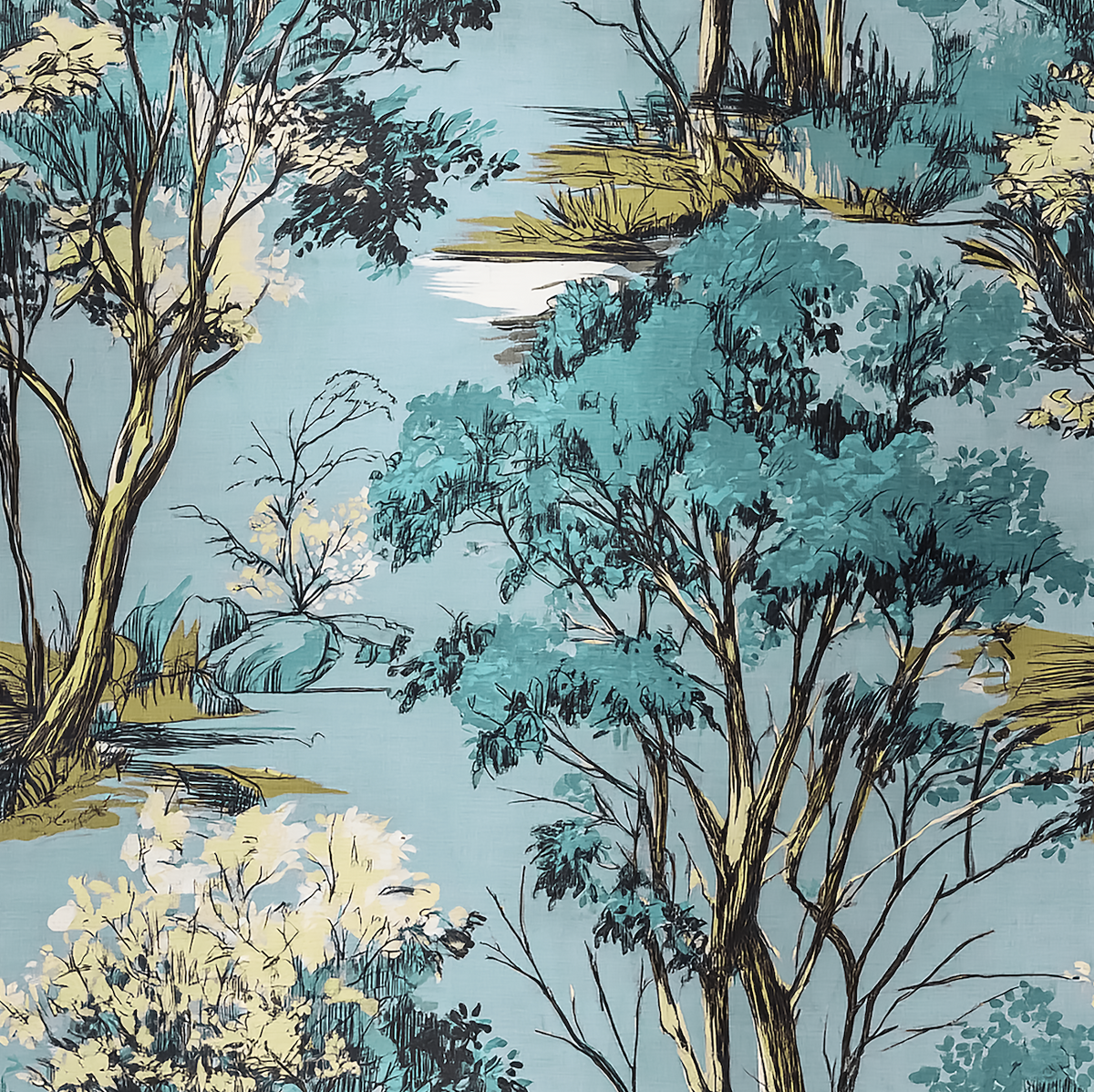 William West Designs Feydeau Aqua Fabric | Atlanta Fabrics