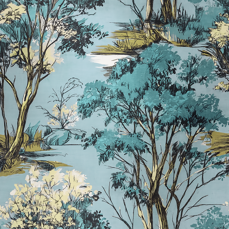 William West Designs Feydeau Aqua Fabric | Atlanta Fabrics