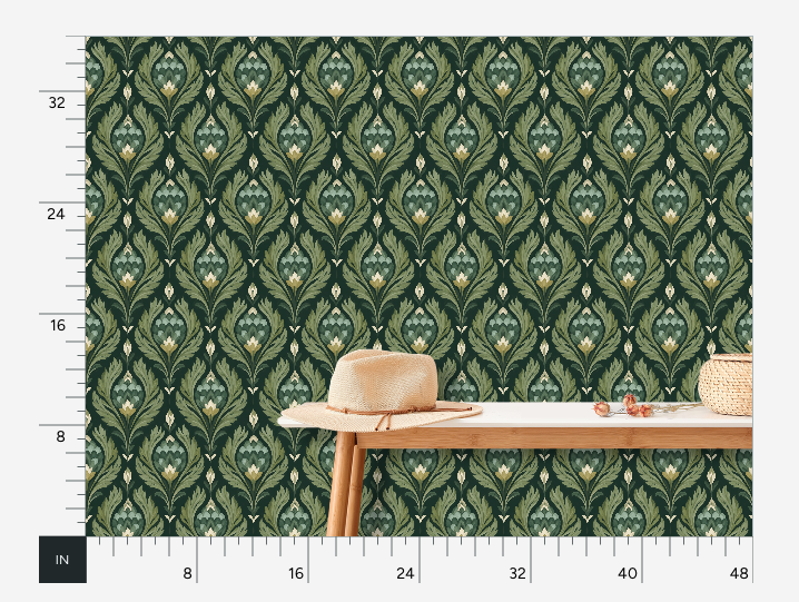Palmette Evergreen Wallpaper
