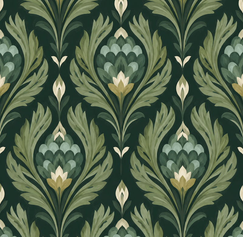 Atlanta Fabrics Palmette Evergreen Fabric | Atlanta Fabrics