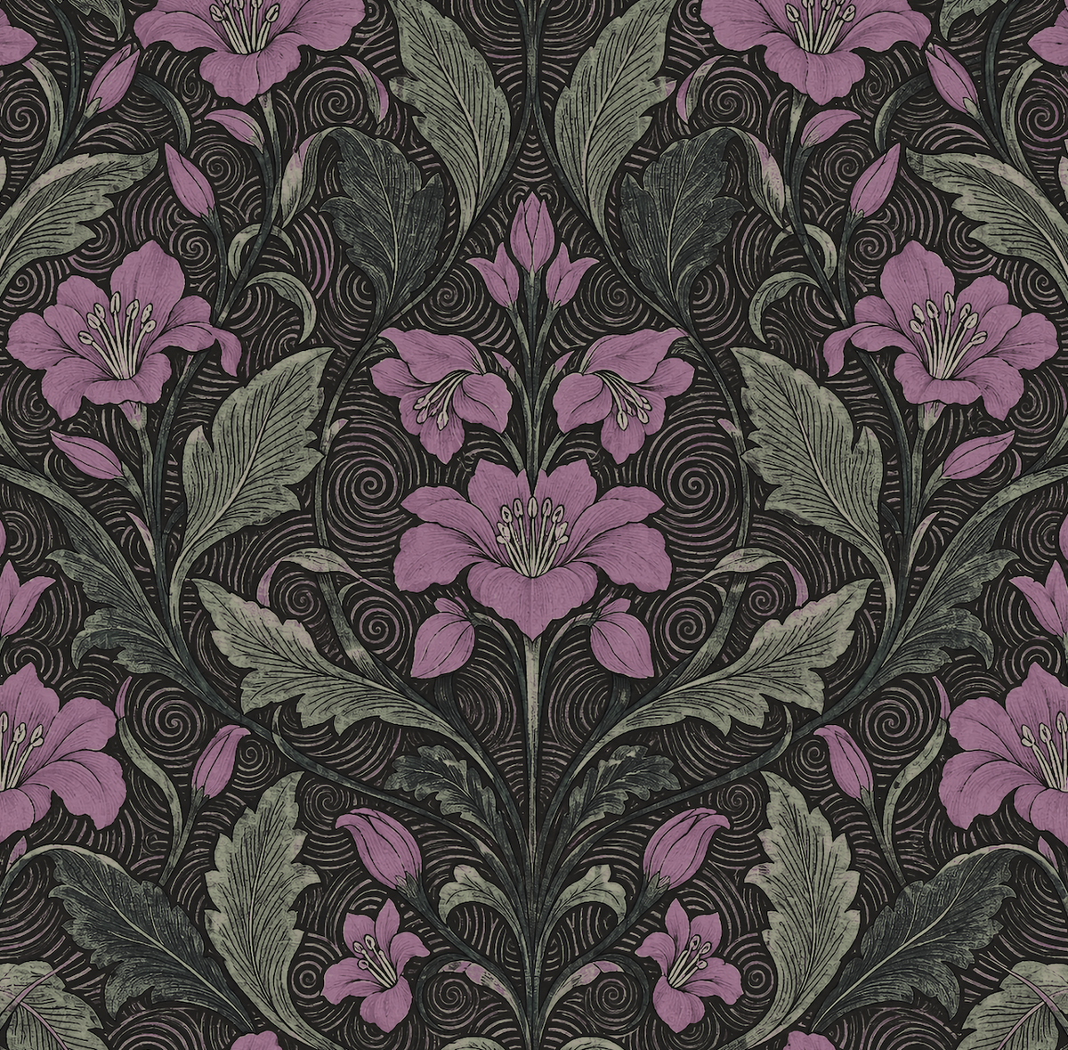 Garden Scrollwork Charcoal Lavender Sage
