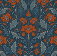 Garden Scrollwork Prussian Blue Burnt Sienna