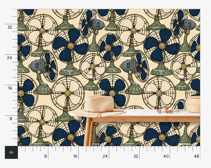 Breeze Table Fan Indigo Wallpaper