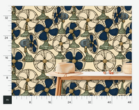 Breeze Table Fan Indigo Wallpaper