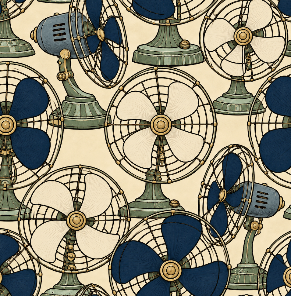 Breeze Table Fan Indigo Wallpaper