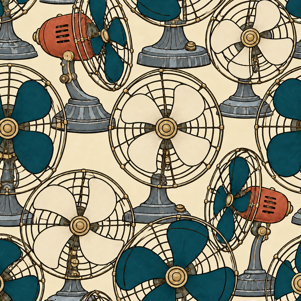 Atlanta Fabrics Breeze Table Fan Petrol Wallpaper Wallpaper | Atlanta Fabrics