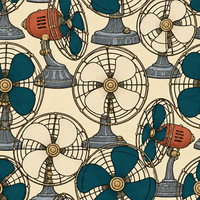 Atlanta Fabrics Breeze Table Fan Petrol Wallpaper Wallpaper | Atlanta Fabrics