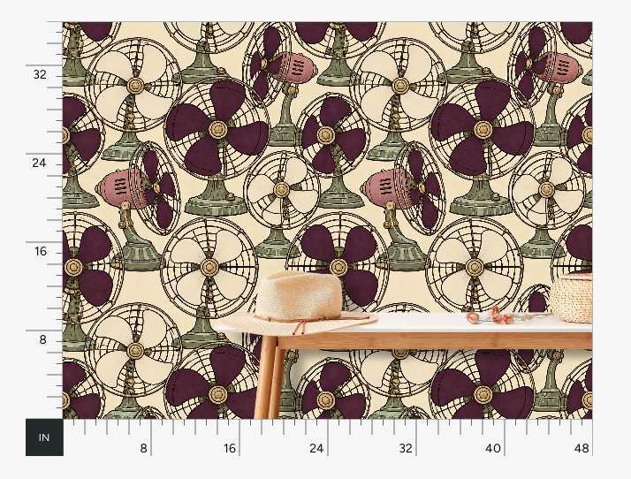 Atlanta Fabrics Breeze Table Fan Aubergine Wallpaper Wallpaper | Atlanta Fabrics