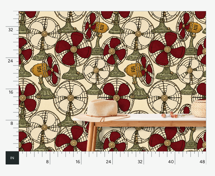 Atlanta Fabrics Breeze Table Fan Oxblood Wallpaper Wallpaper | Atlanta Fabrics