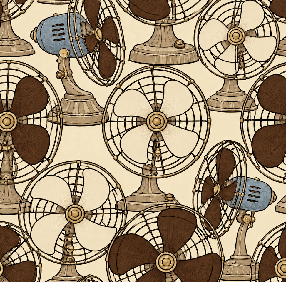 Atlanta Fabrics Breeze Table Fan Walnut Wallpaper Wallpaper | Atlanta Fabrics