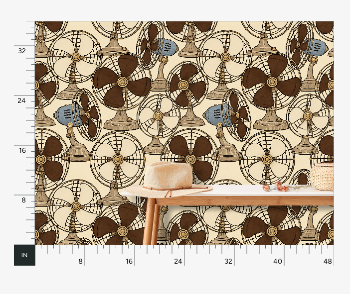 Atlanta Fabrics Breeze Table Fan Walnut Wallpaper Wallpaper | Atlanta Fabrics
