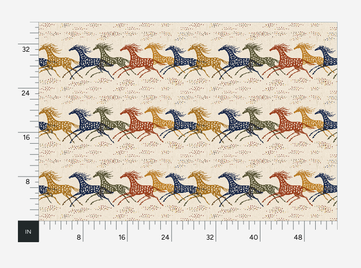 Atlanta Fabrics Galloping Horses Linen Fabric | Atlanta Fabrics