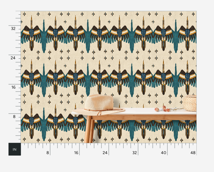 Atlanta Fabrics Prairie Thunderbird Teal Wallpaper Wallpaper | Atlanta Fabrics