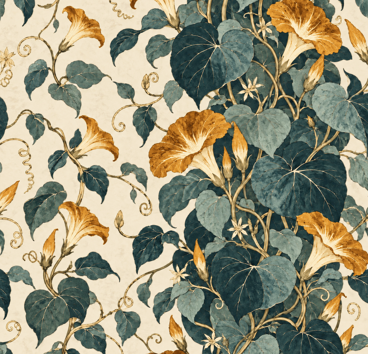 Morning Glory Gold and Teal