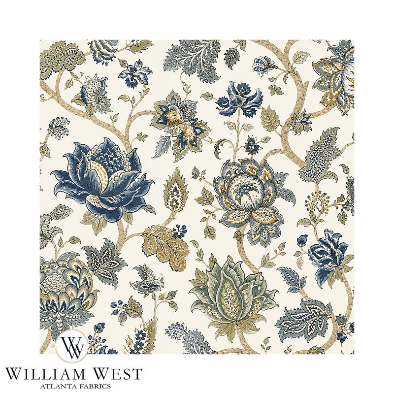 Atlanta Fabrics Silvermere Hall Indigo Fabric | Atlanta Fabrics