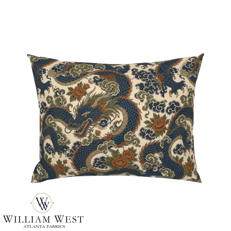 Atlanta Fabrics Temple Dragon Blue Fabric | Atlanta Fabrics