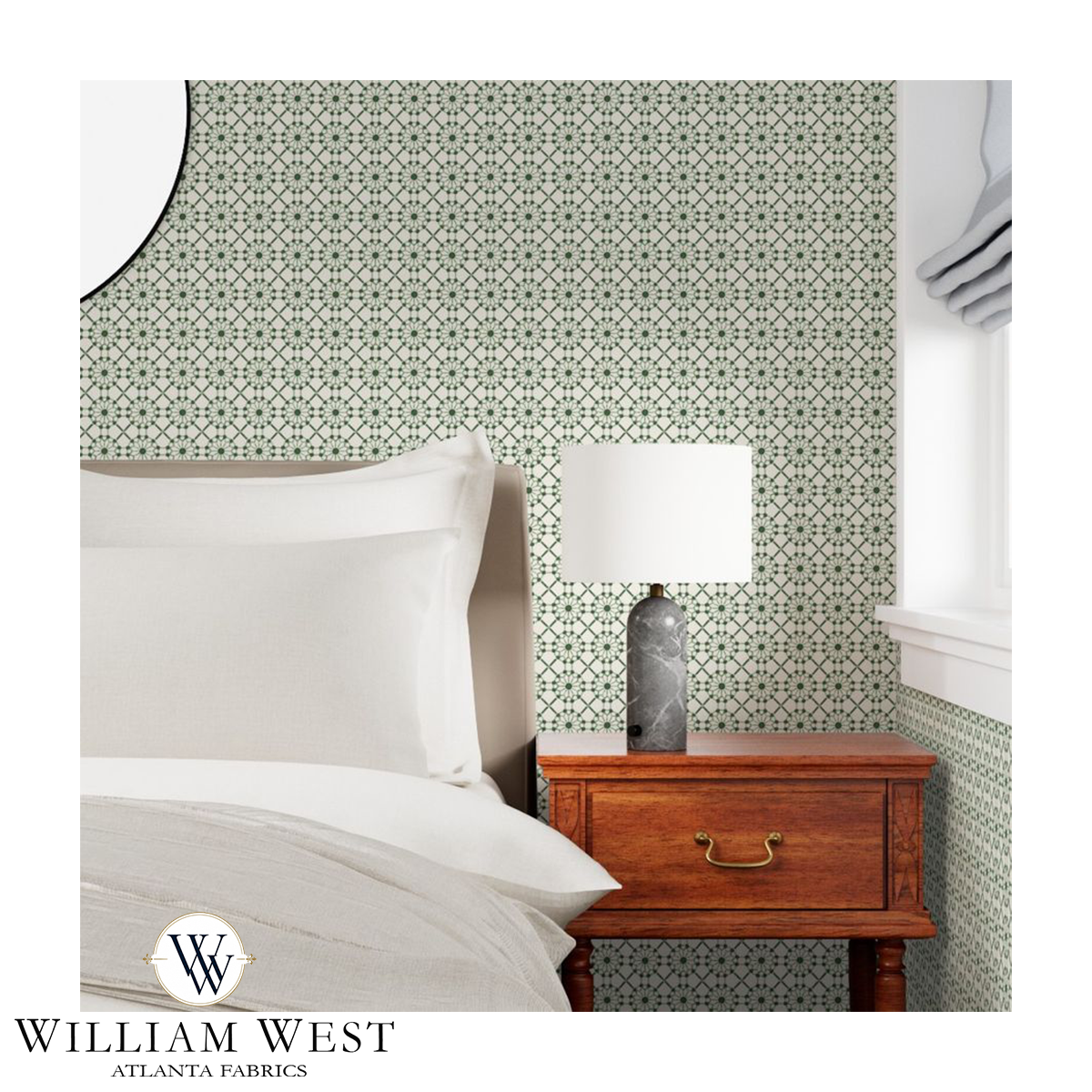 Trellis Wheel Green Wallpaper