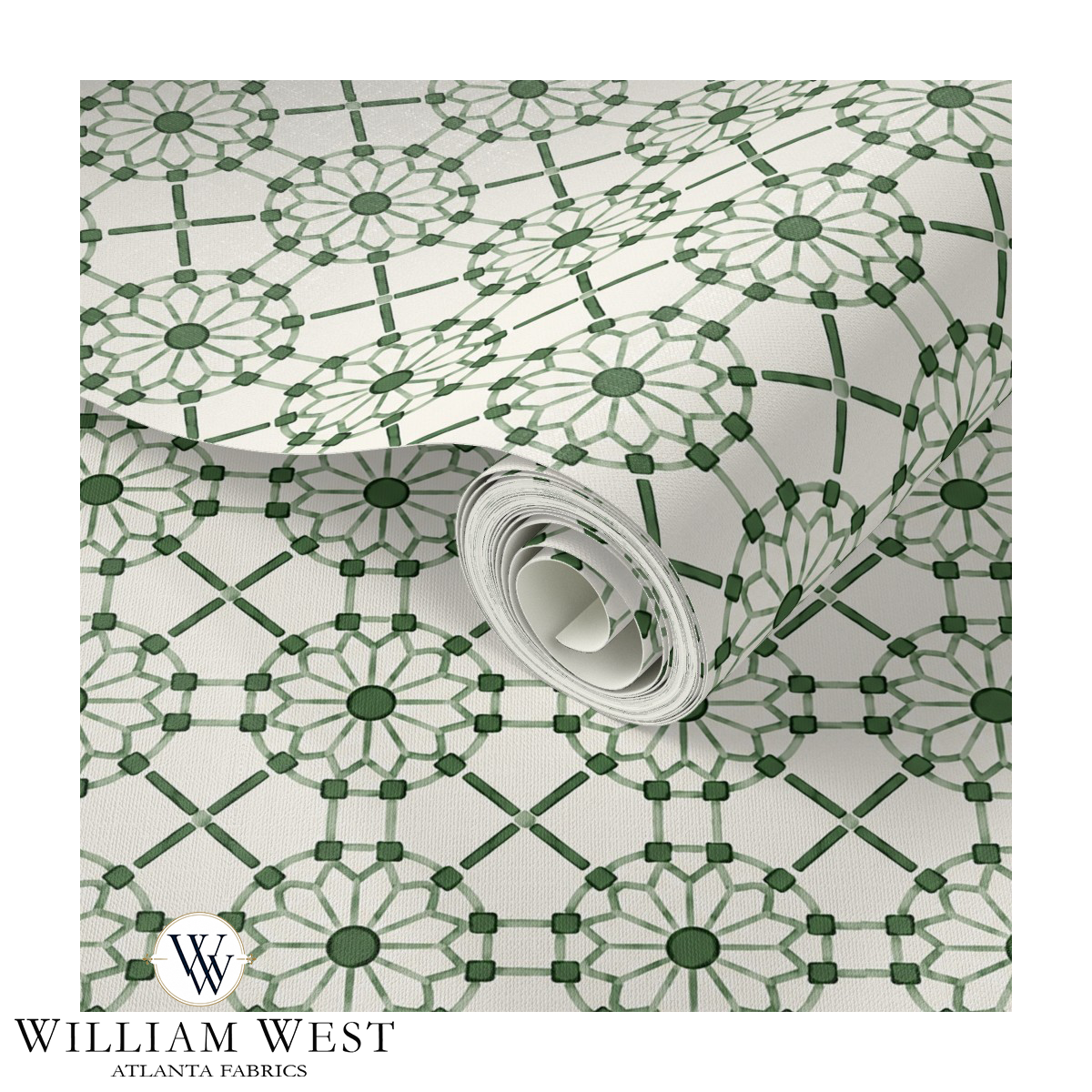 Trellis Wheel Green Wallpaper
