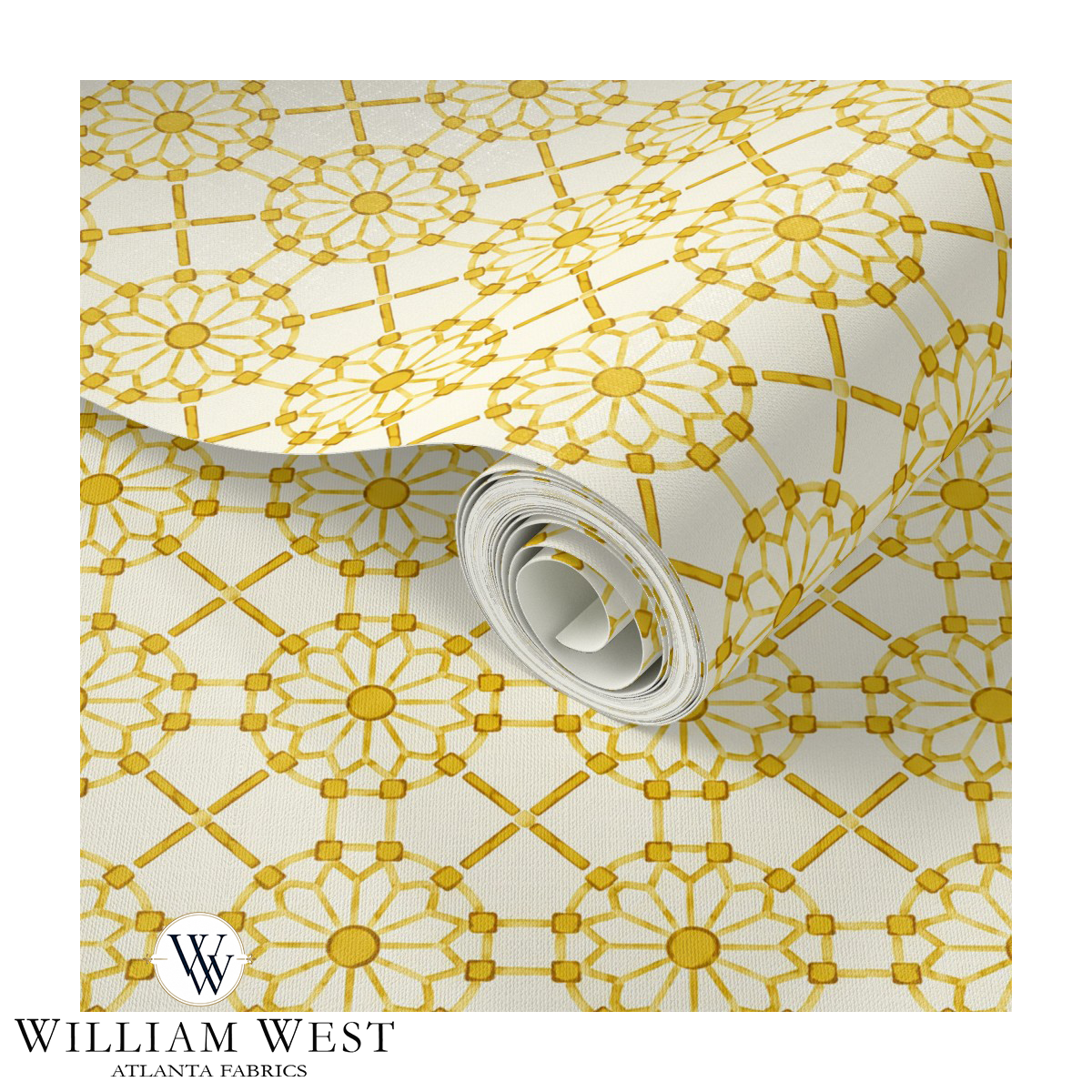 Trellis Wheel Yellow Wallpaper