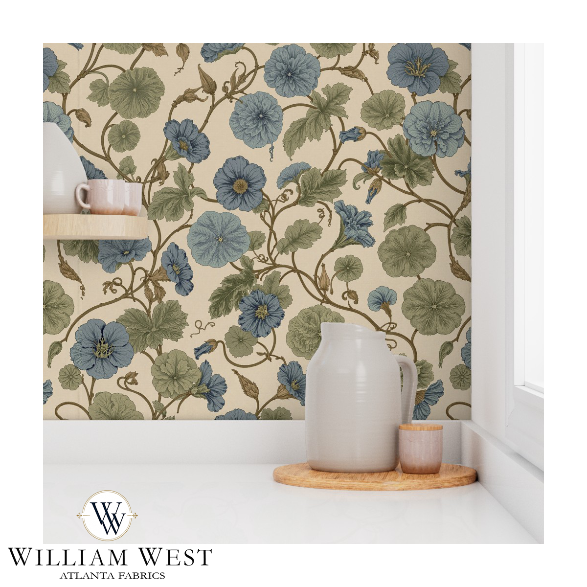 Vineyard Mallow Chambray Wallpaper