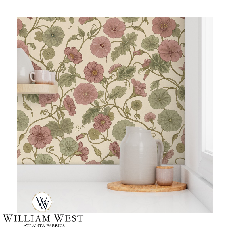 Vineyard Mallow Dusty Pink Wallpaper