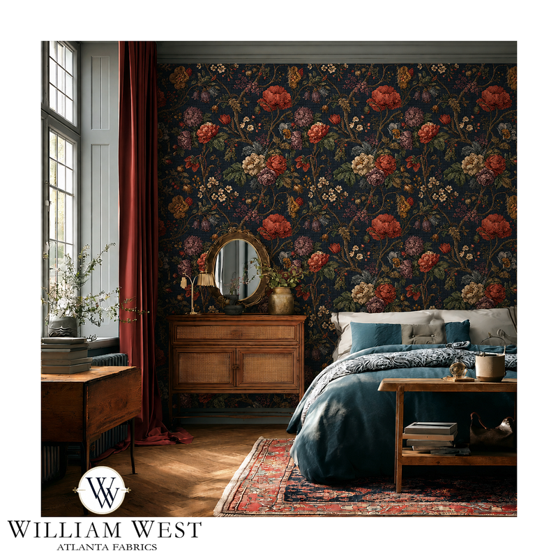 Winterthur Botanical Navy Wallpaper