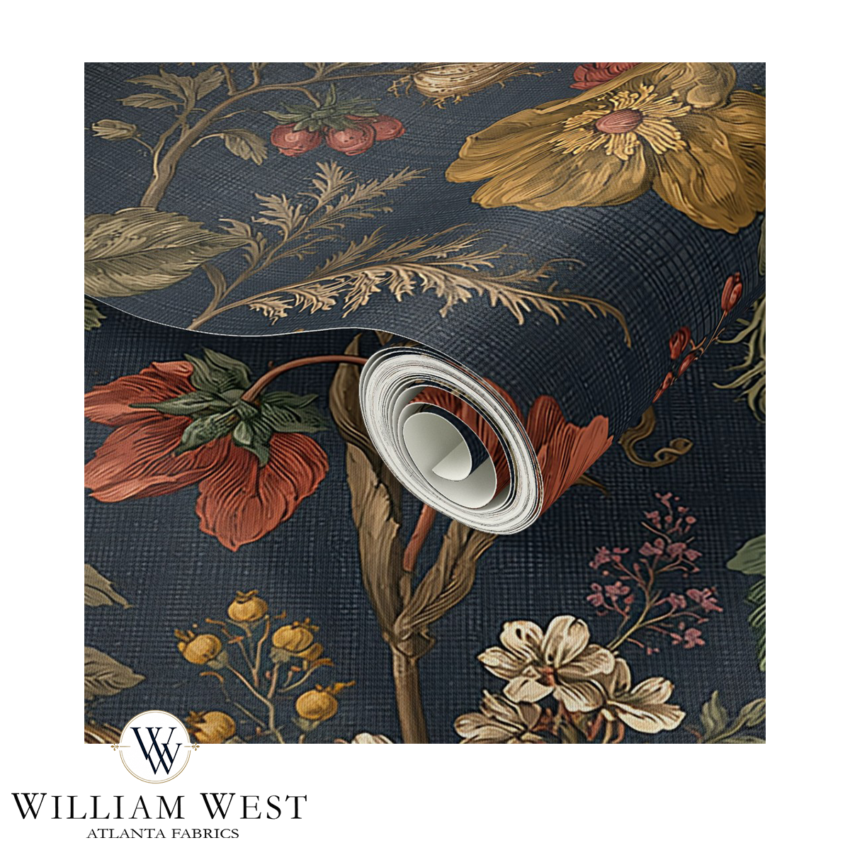 Winterthur Botanical Navy Wallpaper