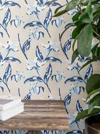 AOC W07vl Emma 4 Navy Wallpaper | Atlanta Fabrics