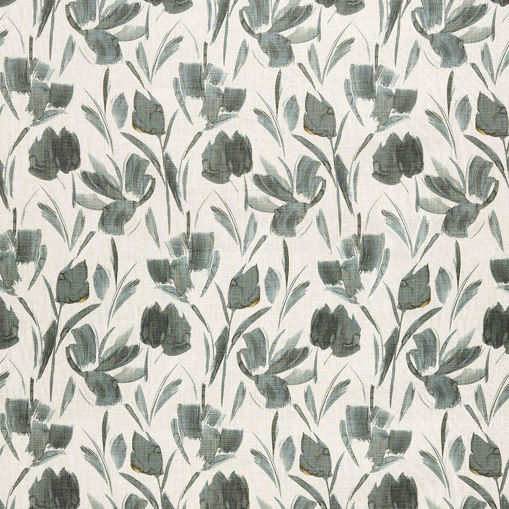 Cotton White Navy Blue Green Grey Floral Abstract Drapery Fabric
