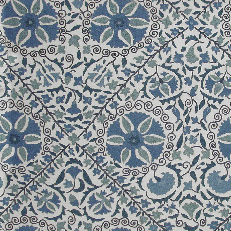 MADURA FLORAL STITCHERY  INDIGO & IVORY  FABRIC